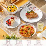 Dinnerware Sets for 6, 24 Pieces Porcelain Plates and Bowls Set with Pink Floral