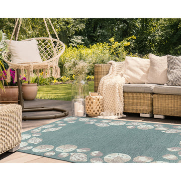 Capri Indoor/Outdoor Handmade Synthetic Blend Durable Area Rug - Traditional Geometric Coastal Beach Accent (Seashell