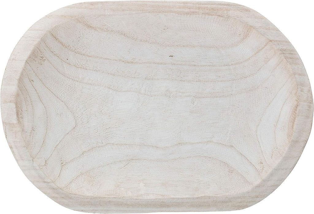 Hand-Carved Paulownia Wood Bowl with Whitewashed Finish