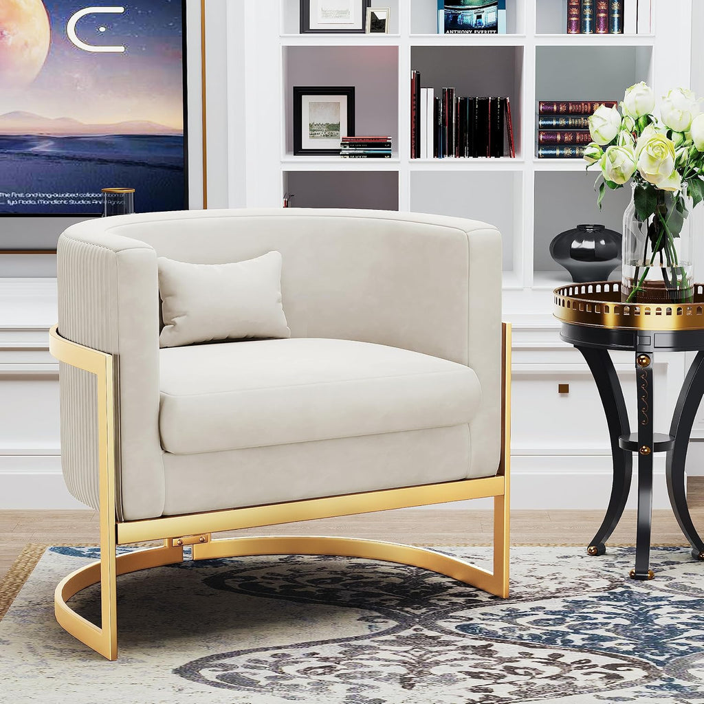 Velvet Accent Chair Modern Barrel Chair with Gold Legs Upholstered Armchair Living Room Sofa Chair Club Side Chairs