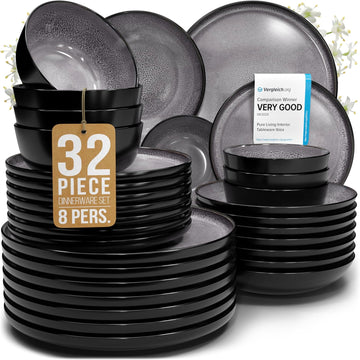 Stoneware dinnerware set 8 persons 32 pcs - Dishwasher, microwave and scratch resistant