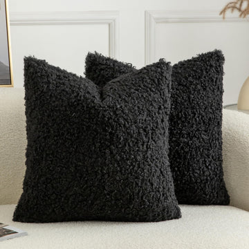 Pack of 2 Curly Teddy Wool Faux Fur Throw Pillow Covers Fuzzy Accent Soft Sherpa Pillowcases Sheepskin Fleece