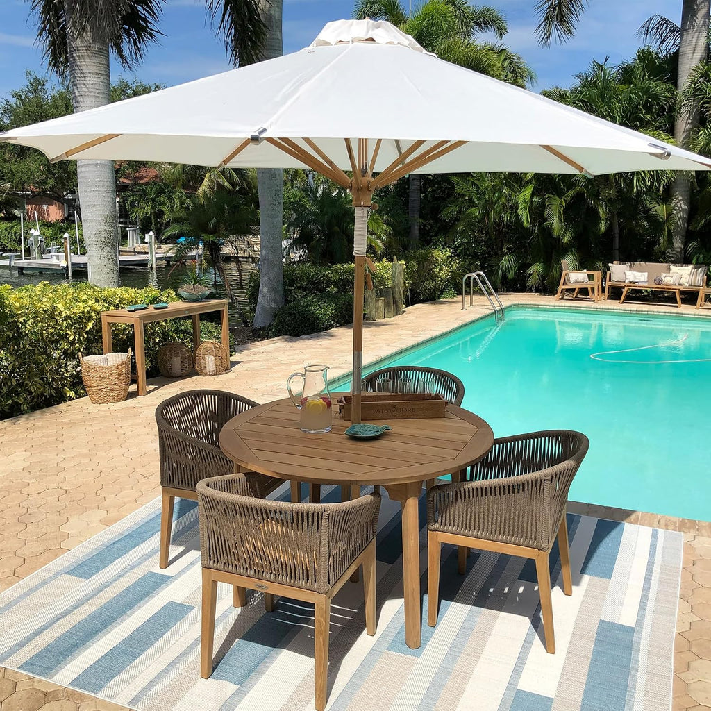 Malibu Dining Chair with Arms, Rope-Wrapped Outdoor Teak Chairs, Scandinavian Style Patio Chairs, Residential and