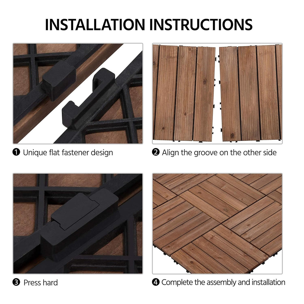 12 x 12'' Patio Deck Tiles Interlocking Wood Floor Tiles Indoor & Outdoor for Patio Garden Deck Poolside Pack of 11