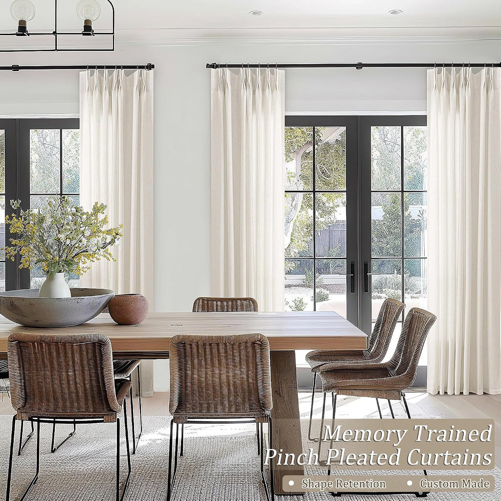 Natural Pinch Pleated Linen Curtains 72 Inches Long 72 Inch Wide | Semi Sheer Light Filtering, Shower Curtain 72x72