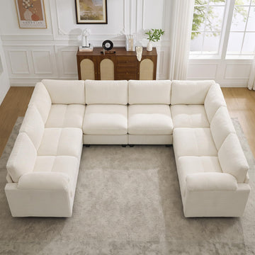 Modular Sectional Sofa, 117'' Oversized Deep Seat U Shaped Couch, Beige