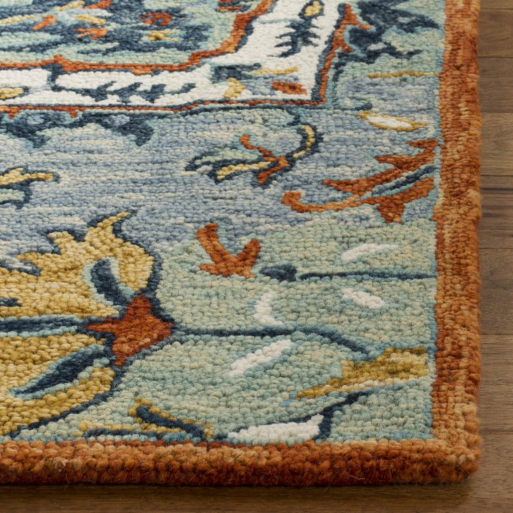 Aspen Area Rug - 9' x 12', Blue & Rust, Handmade Boho Wool