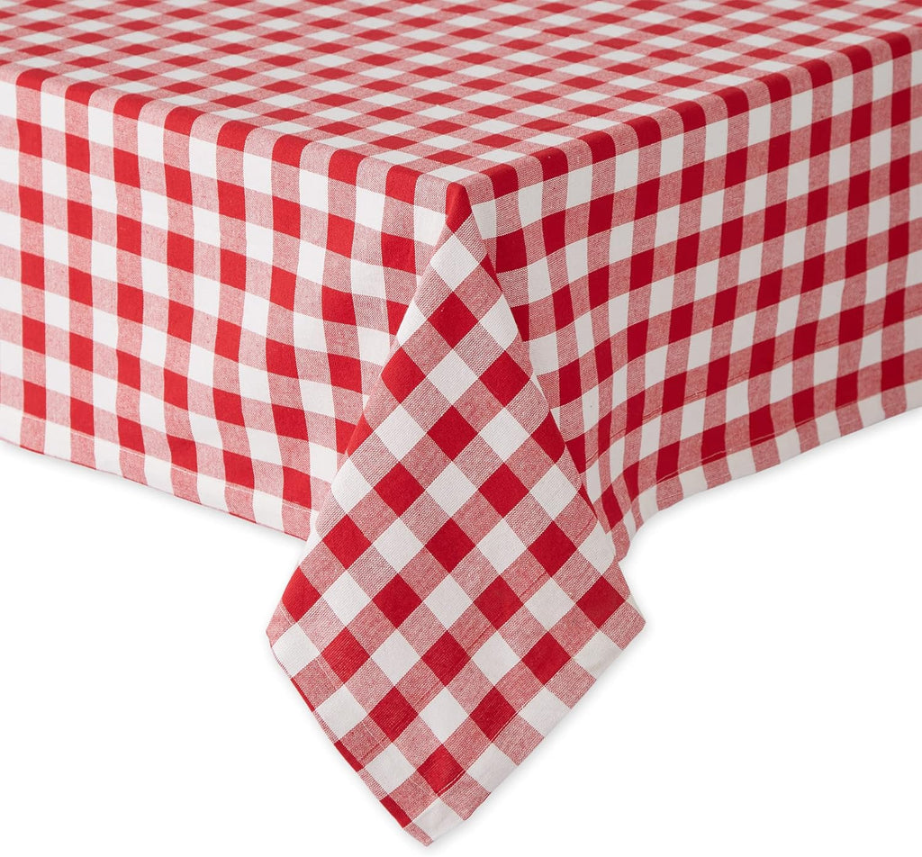 Checkered Tabletop Collection 100% Cotton, Machine Washable, Tablecloth, 60x84, Red