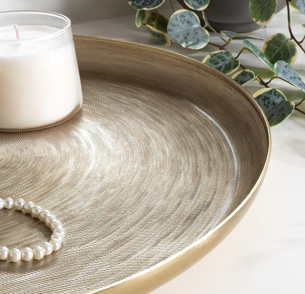 Stovring Mid-Century Tray, 16 Inch Diameter, Gold, Modern Tray for Serving, Storage, and Display