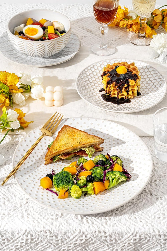32-Piece Luxury Dinnerware Set,Complete Plates and Bowls Set for 8,Upscale Ceramic Dish Set for Hosting
