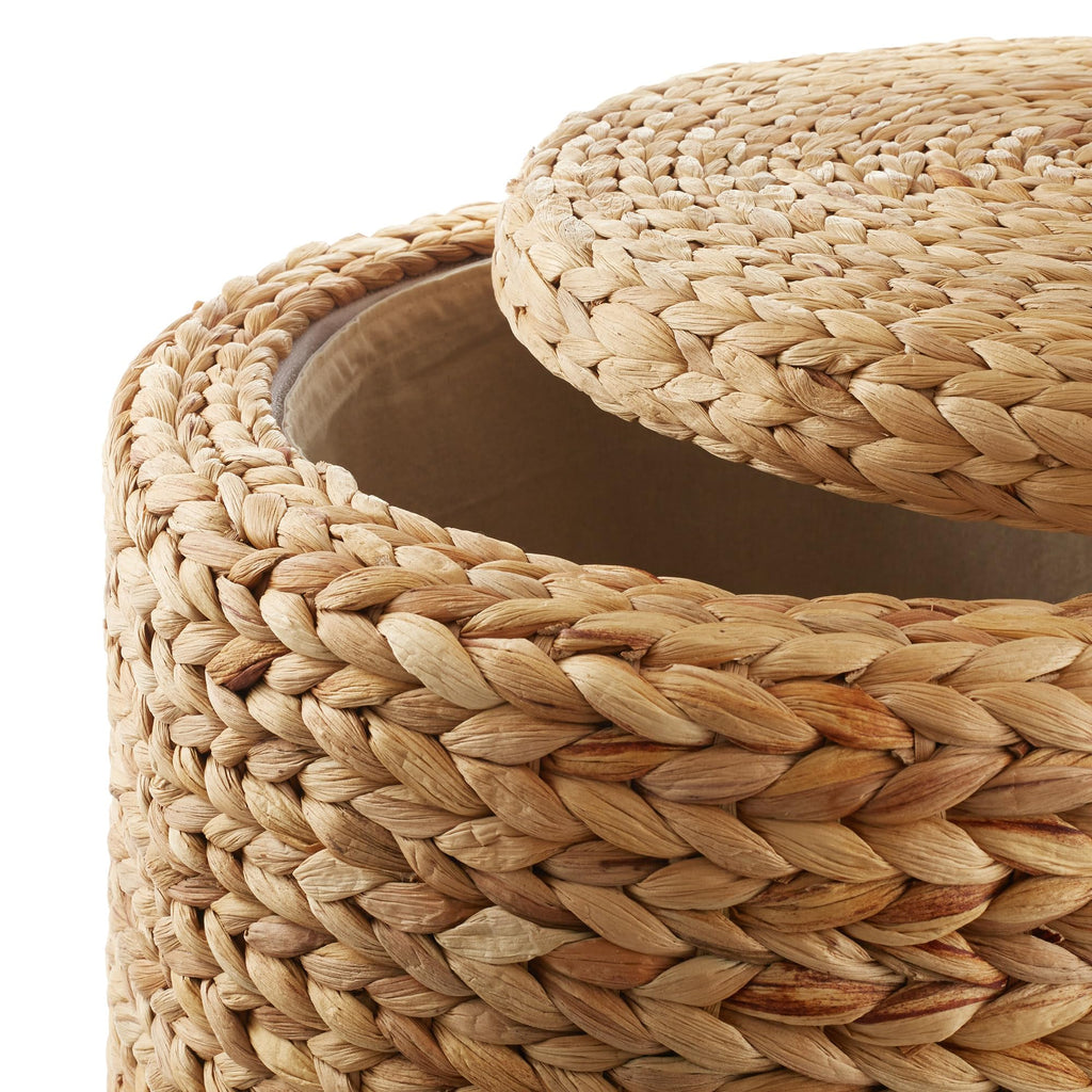 17" Round Storage Ottoman with Lid - Natural, Handwoven Water Hyacinth Footstool