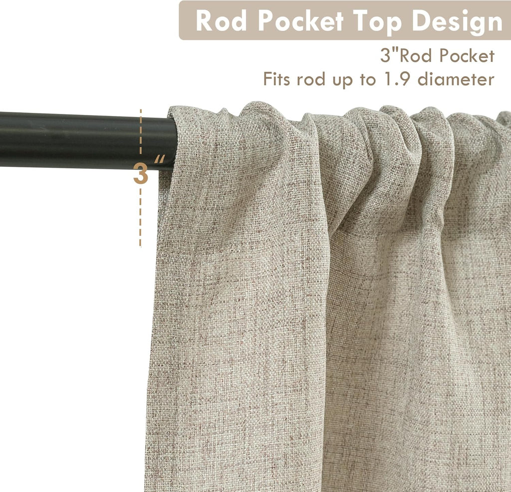 Linen Textured Curtain Valances for Windows Light Filtering 3 Inch Rod Pocket Farmhouse Country Rustic Kitchen