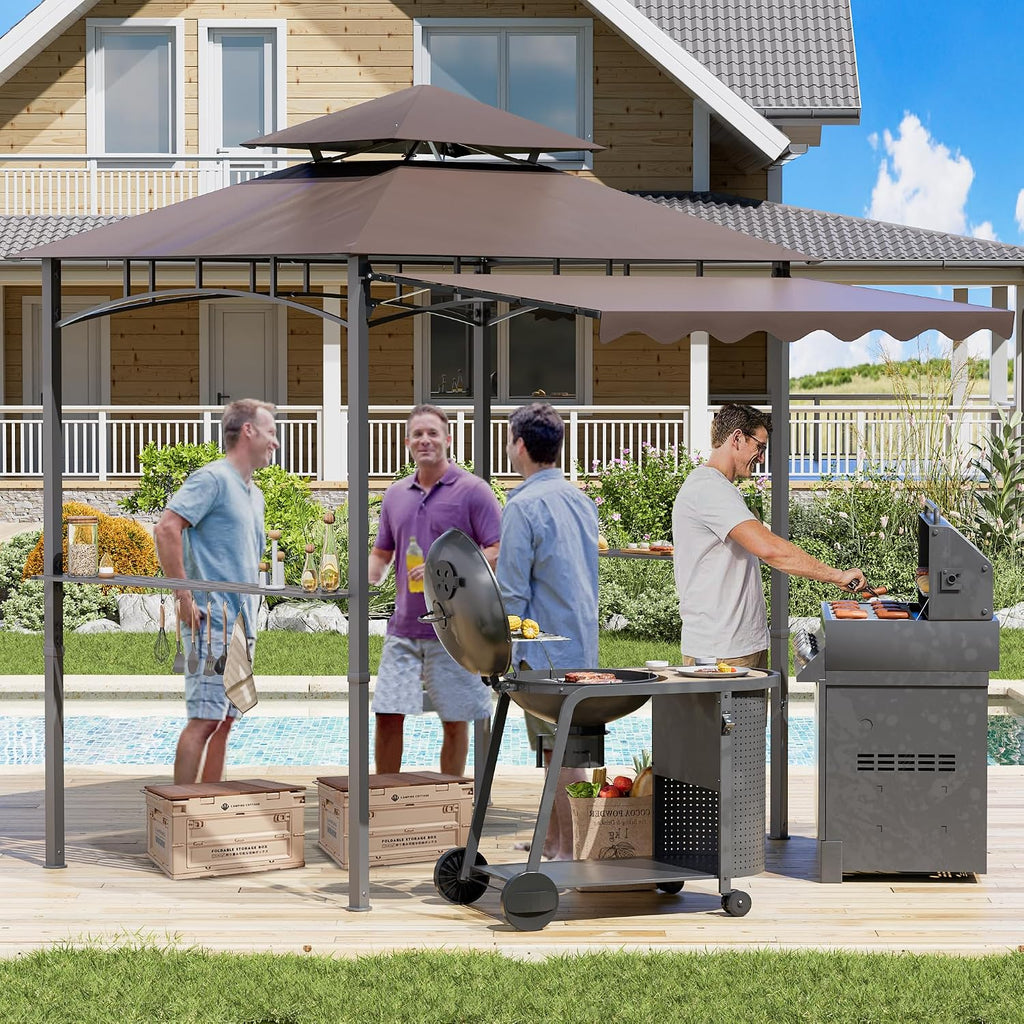 8'X8' Grill Gazebo Canopy - Heavy Duty Steel Frame, Double Tiered Grill Canopy Grill W/Shelves, Ceiling Hooks
