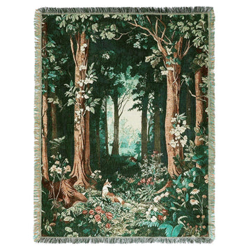 60 x 50 in Forest Woven Tapestry Blanket with Tassel