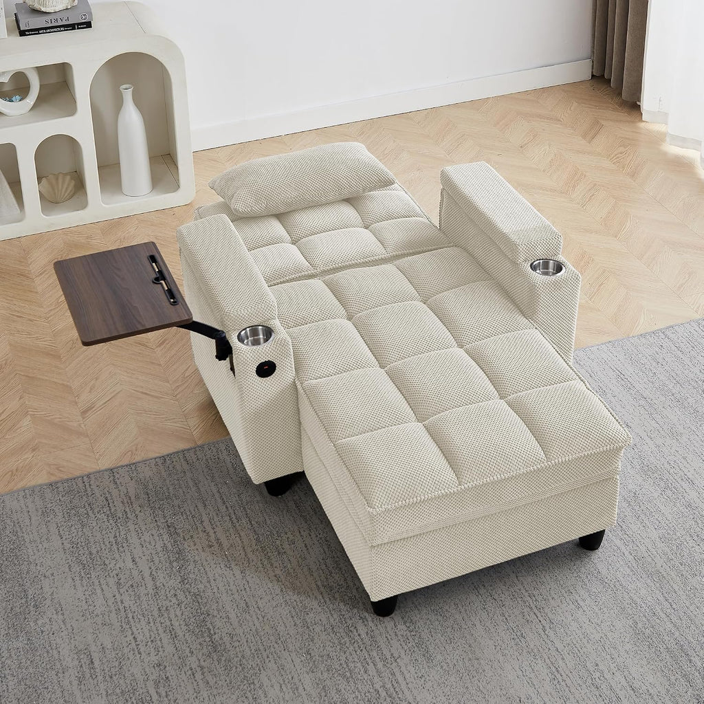 6-Position Adjustable Convertible Chaise Lounge Sleeper Chair with Storage, Modern Recliner Armchair with Swivel Tray
