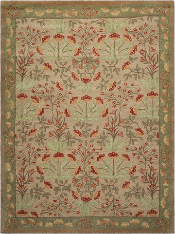 Hand-Tufted Oriental Area Rug 100% Wool Botanical Floral Transitional Beige, Sage Color
