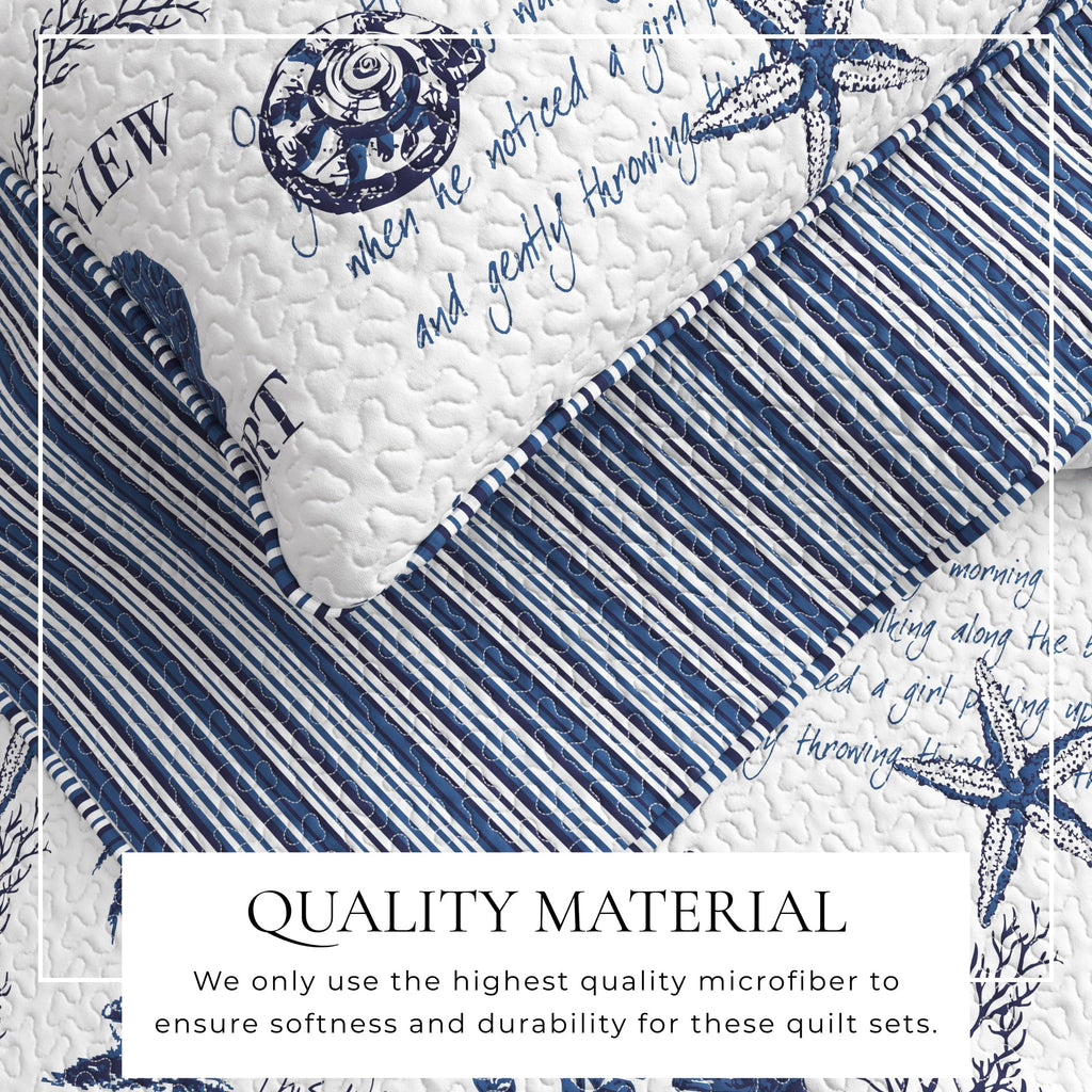 Full / Queen Coastal Quilt Bedding Set, Summer Coastal Quilt with Shams, Beach 3-Piece Reversible All Season