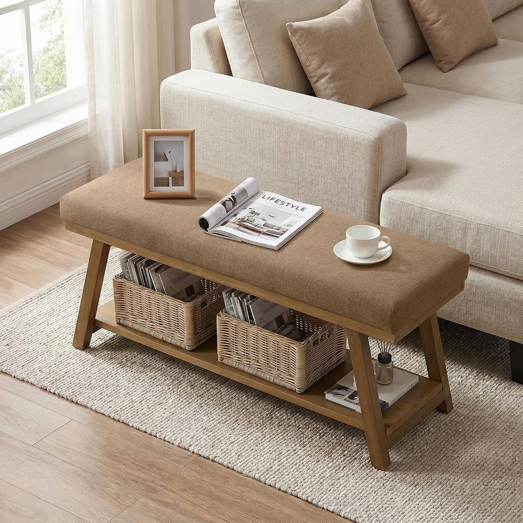 49" Entryway Bench Upholstered Storage Bench (Brown)