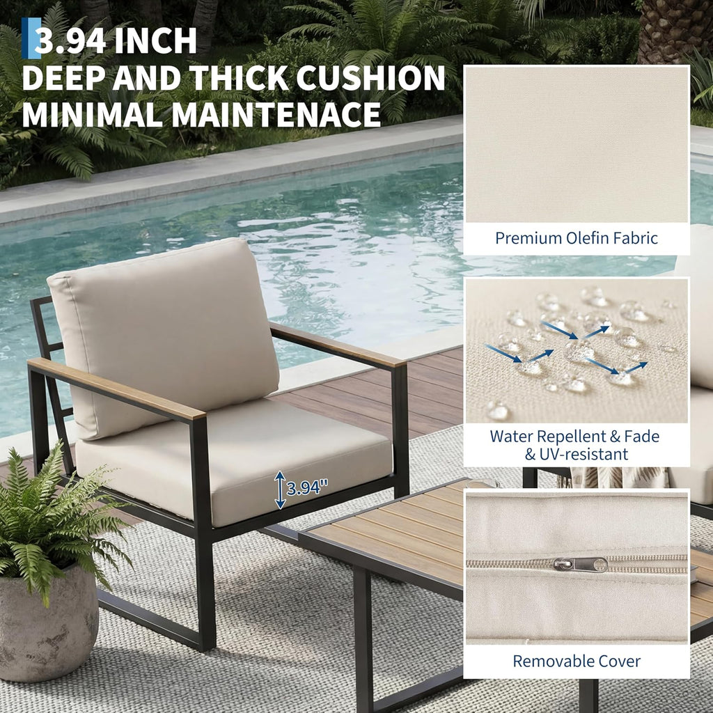 Outdoor Patio Furniture Set, 4-Piece Outdoor Conversation Sofa Set, Lawn Furniture with Coffee Table & Washable Thick