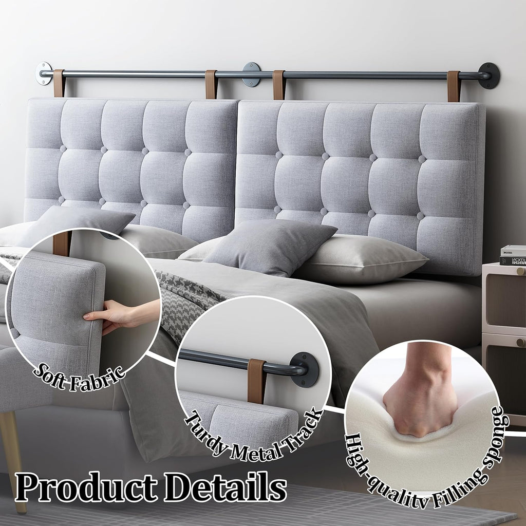 King Headboard Headboards for Adjustable Beds Backboard Wall Mounted Headboard with Gray Button Tufting Hanging Head
