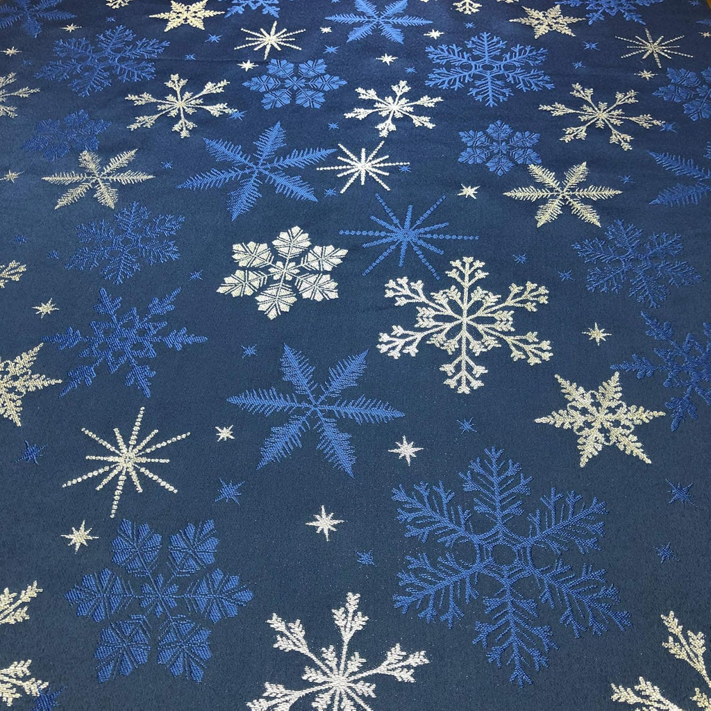 Holiday Blue Snowflakes Metallic Jacquard Woven Tablecloth (60" x 120" Rectangle)