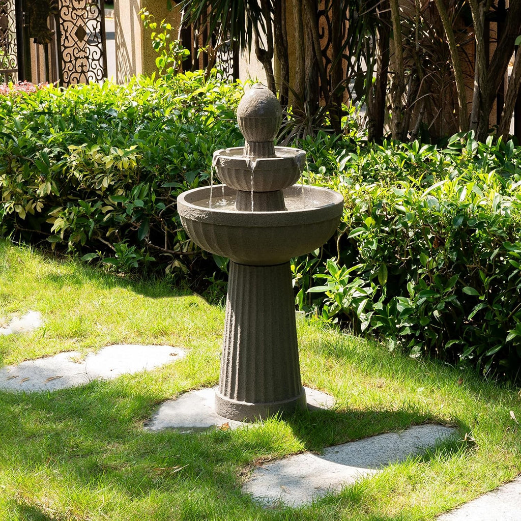 37.80” H Outdoor Water Fountain Made with Eco-Friendly Recyclable Materials, Polyethylene Cascading Waterfall Water