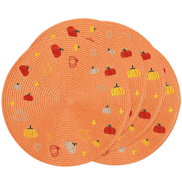 Orange Pumpkin Fall Placemats Set of 4 Round Table Mats