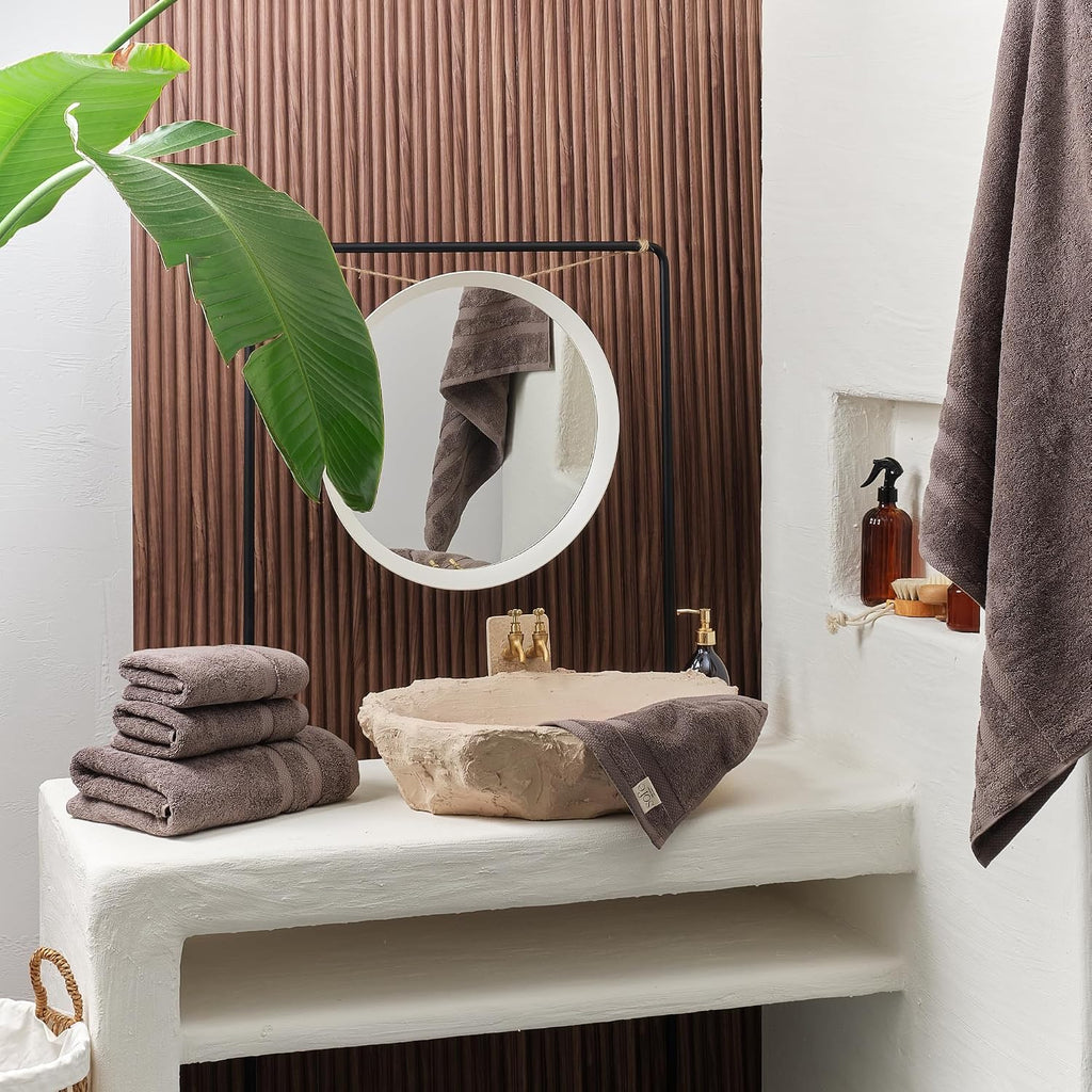 H&L | Olea Luxury Turkish Cotton Bath Towels Set of 6 : 2 Bath Towels 2 Hand Towels 2 Wash Cloths, Dark Gray | Thick