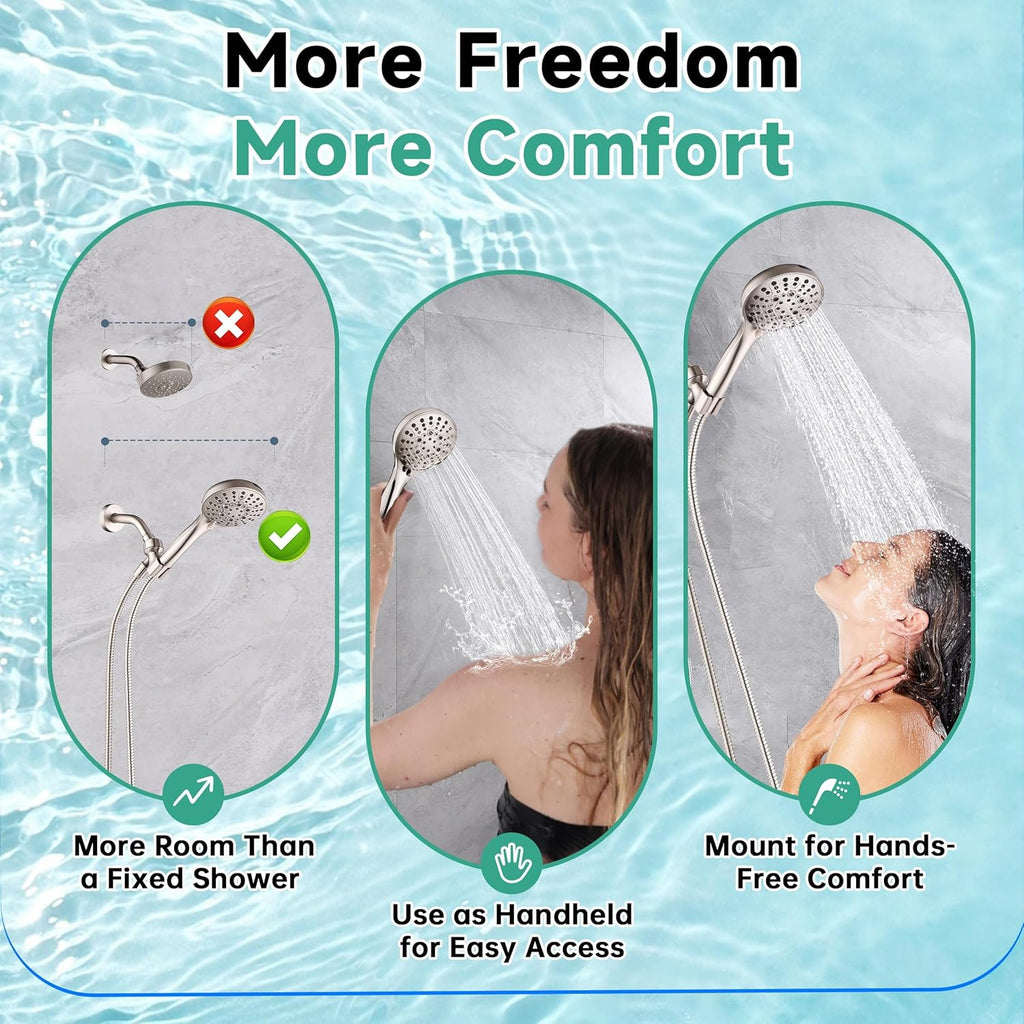 High Pressure Shower Head with Handheld, 9 Spray Settings Showerhead Built in Power Wash to Clean Tub and Pets