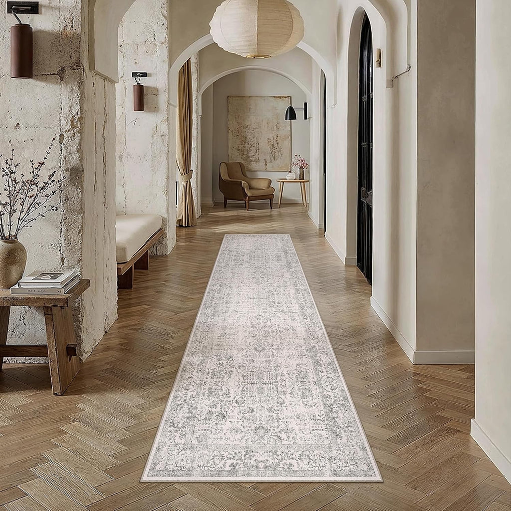 Gray Runner Rug 2x8 Vintage Floral