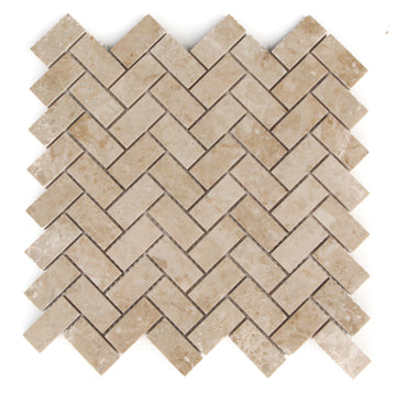 Crema Cappuccino Marble 1 X 2 Herringbone Polished Mosaic Tiles - Premium Quality (LOT of 5 Sheets)