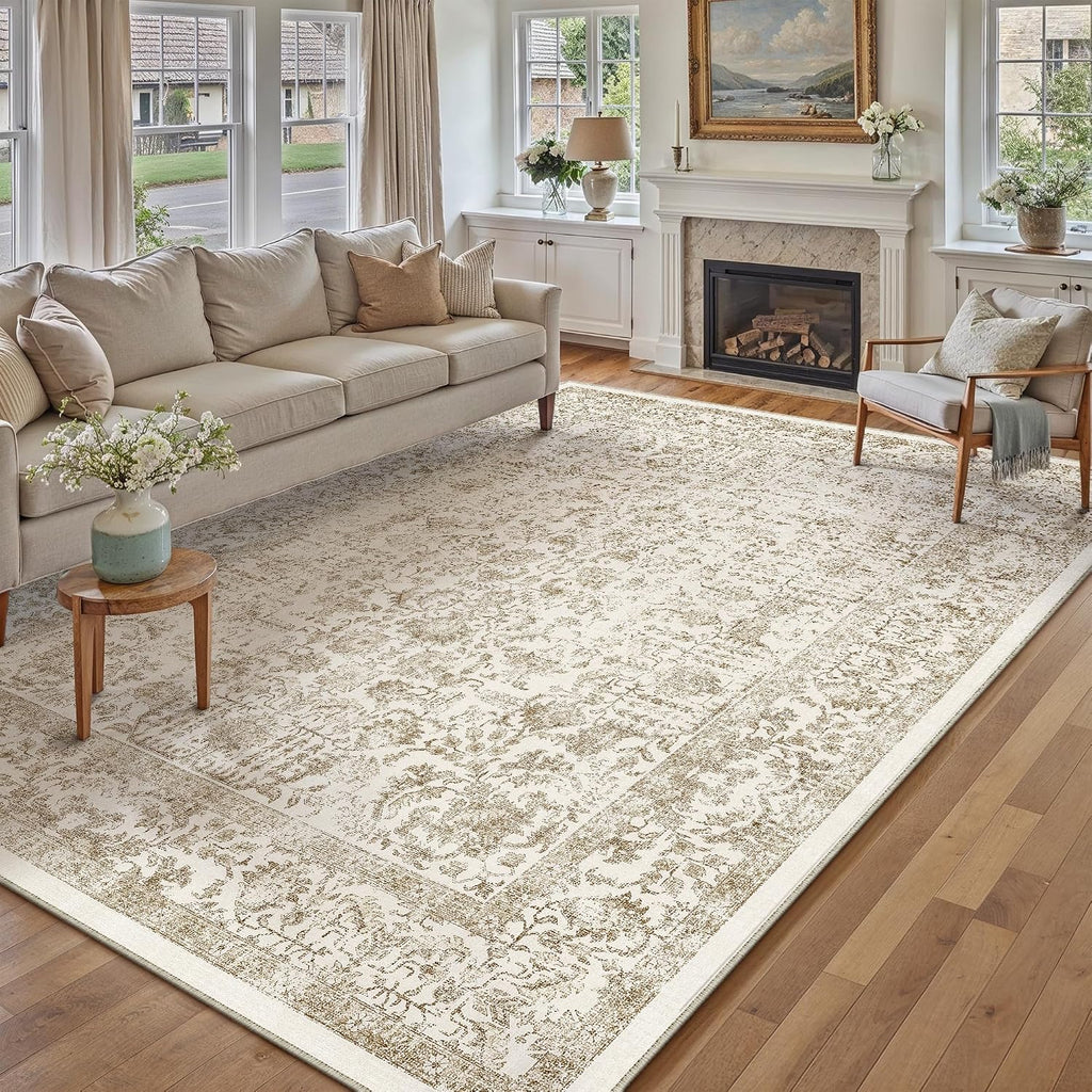 Light Brown Area Rug 9x12 Vintage Floral