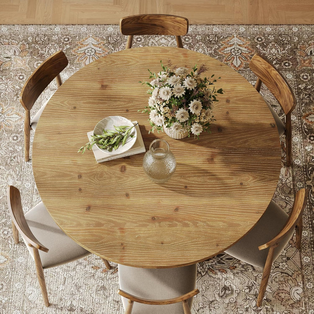 Solid Wood Round Dining Table, 47" Farmhouse Kitchen Table for 4-6, Wooden Circle Dinner Table for Dining Room