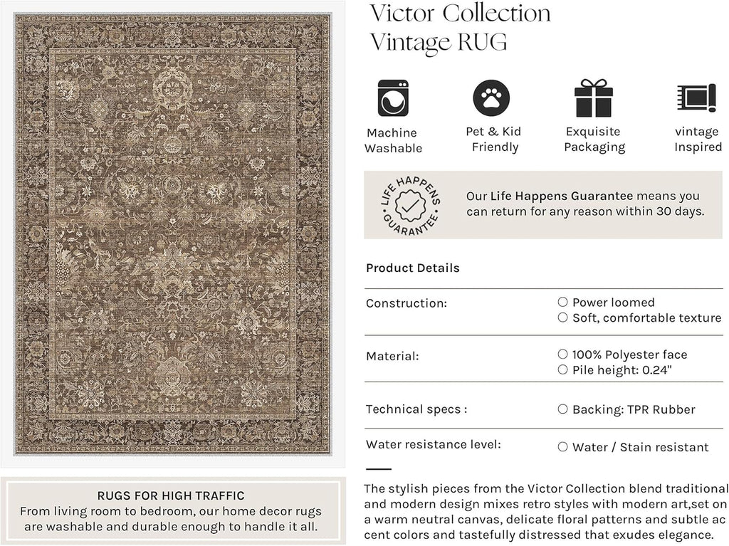 6x6 Round Rugs Brown Vintage Rug
