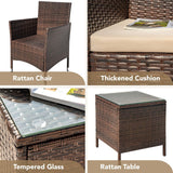 Patio Porch Furniture Sets 3 Pieces PE Rattan Wicker Chairs with Table Outdoor Garden Furniture Sets (Brown/Beige)