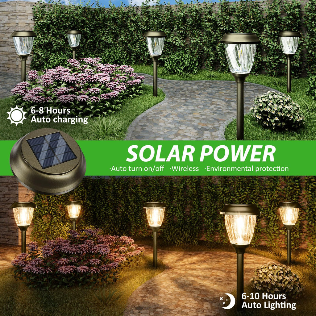 Solar Pathway Lights Outdoor 6 Pack, 2 Lighting Modes Garden Lights