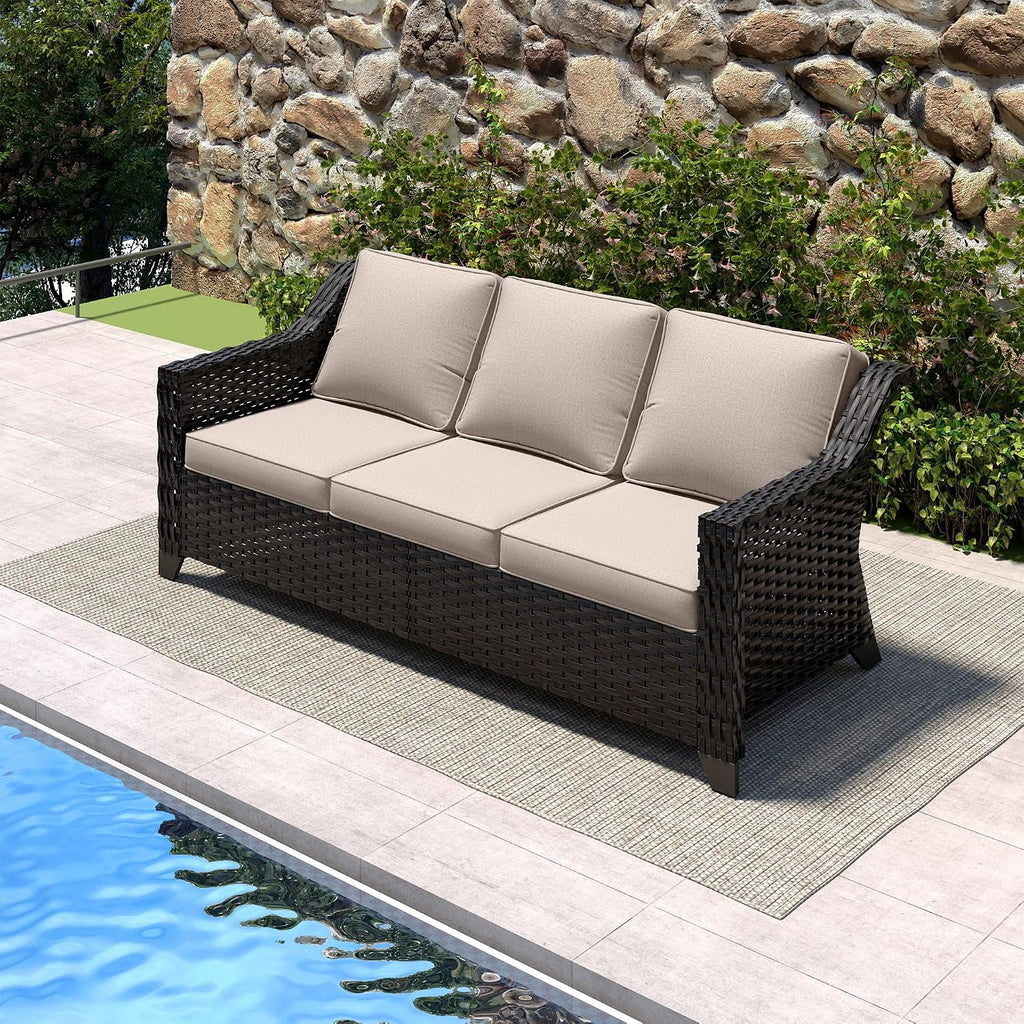 Patio Couch, Wicker Outdoor Conversation Set | Patio Couch with Olefin Removable Cushion, All-Weather Outdoor Sofa