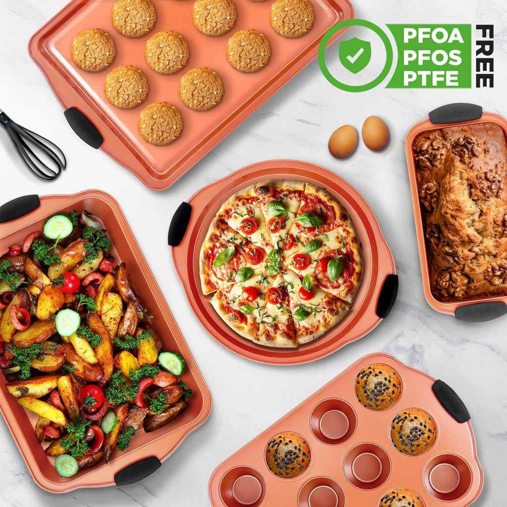 10-Piece Nonstick Pans Set - Bakeware Sets for Cookies, Cakes, & Roasting - Bakeware Includes Cookie Sheet, Muffin