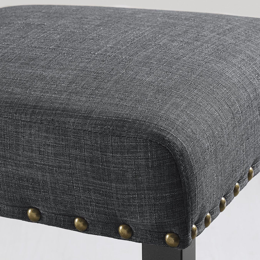 Gray Fabric Dining Chairs with Nailhead Trim, Pack of 2