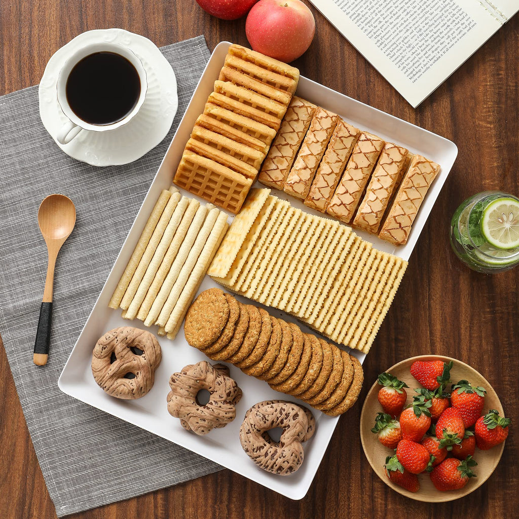 8 Pack, 16" x 11" Large White Serving Trays Set - Reusable Plastic Serving Platters for Cookie, Appetizer