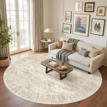 8x8 Beige Round Rug 8ft Living Room Circle Rug Vintage Round Area Rug Non Slip Indoor Carpet for Apa
