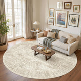 8x8 Beige Round Rug 8ft Living Room Circle Rug Vintage Round Area Rug Non Slip Indoor Carpet for Apa