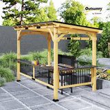 13' x 6' Wooden BBQ Grill Gazebo, Hardtop Grill Gazebo with Metal Roof, 2 Bar Shelves and 6 Hooks