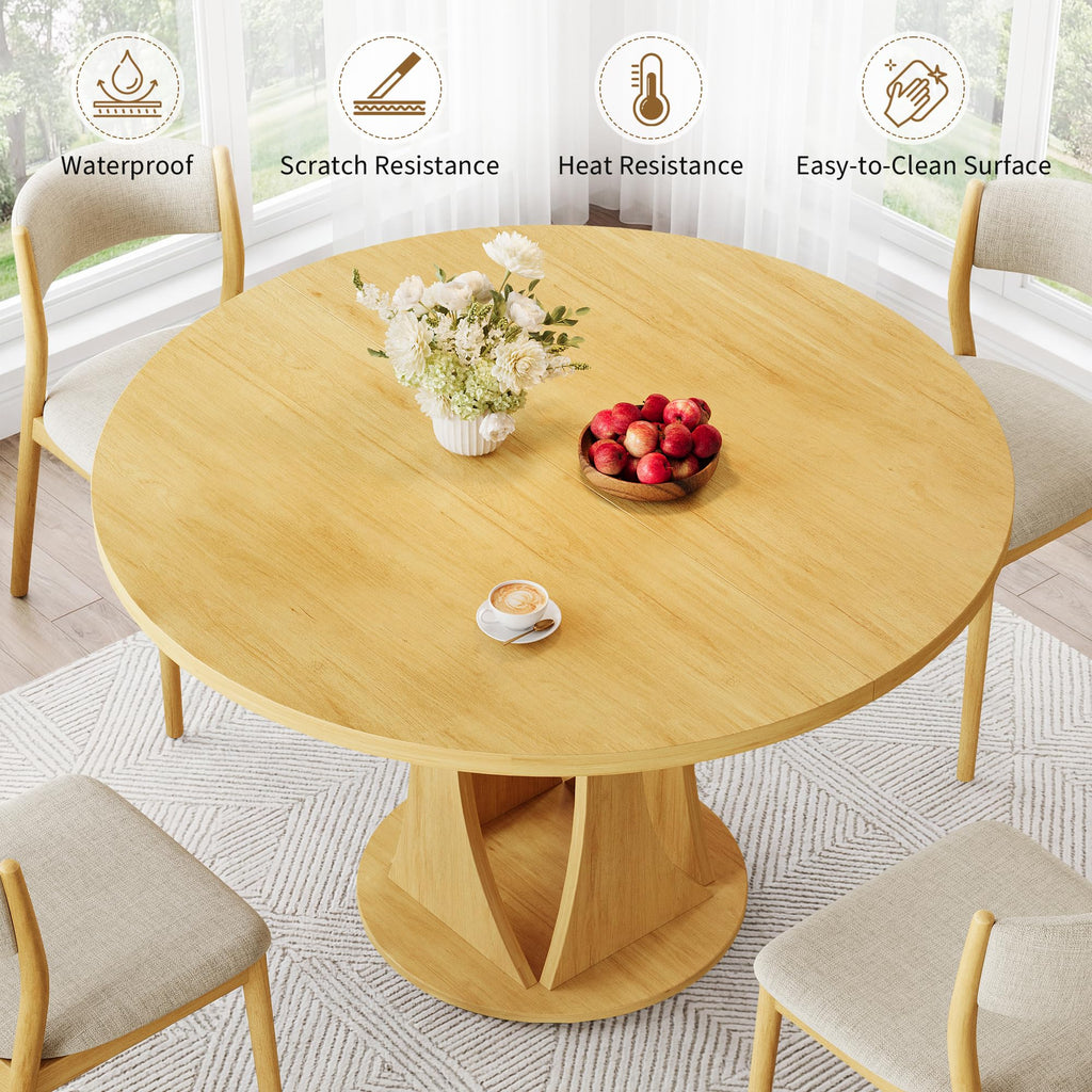 Round Dining Table, 47'' Kitchen Table for 4-6, Dining Room Dinner Table with Wooden Tabletop & Geometric Arcs