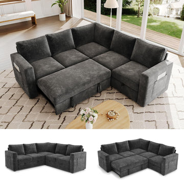 83.5" Sectional Sleeper Sofa with Pull Out Couch, Modern 5 Seat L Shaped Modular Couch