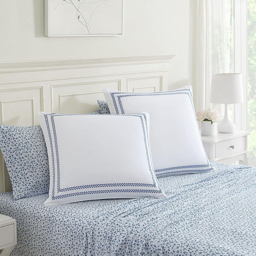 Euro Sham Covers, Soft Cotton Decorative Pillow Covers with Zipper Closure, 26x26, Room Decor with Embroidered Vine