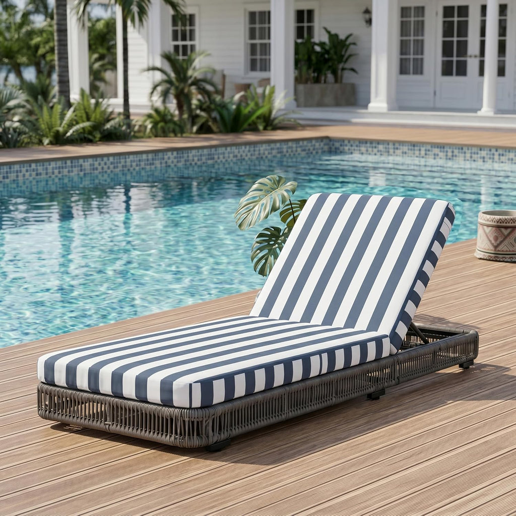 Outdoor Chaise Lounge Chair,Patio Wicker Recliner with 5-Position Adjustable Backrest, Rattan Reclining Pool