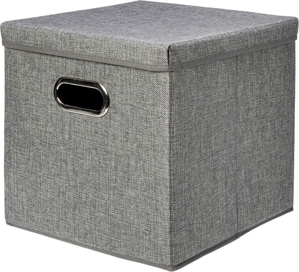 Foldable Burlap Cloth Cube Storage Bins with Lid, Collapsible Organizing Containers, Stackable and Sturdy, Gray, Set