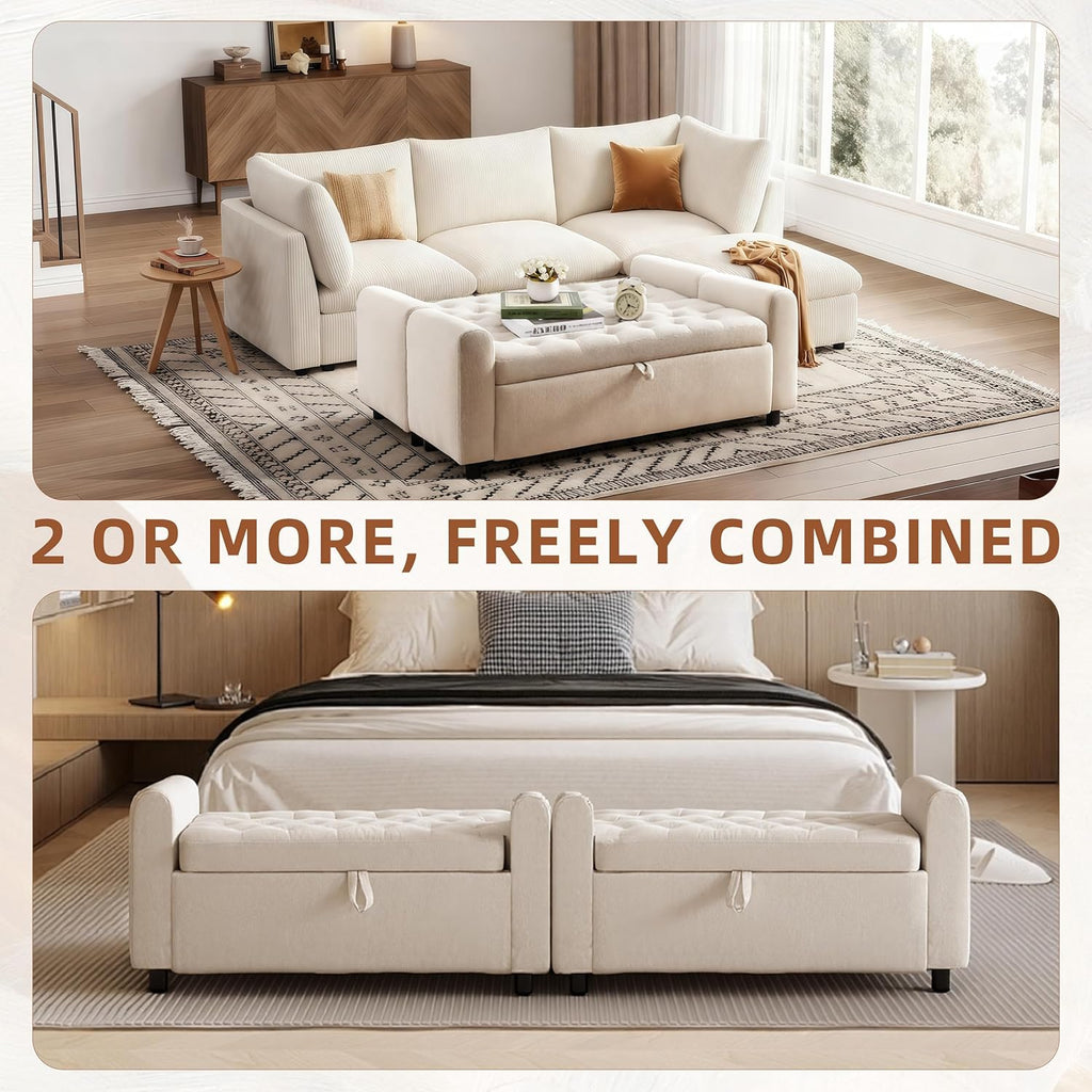 48" Ottoman with Storage, Tufted Storage Ottoman Bench, Convenient Living Room Fabrics Bench Seat, Entryway Shoe