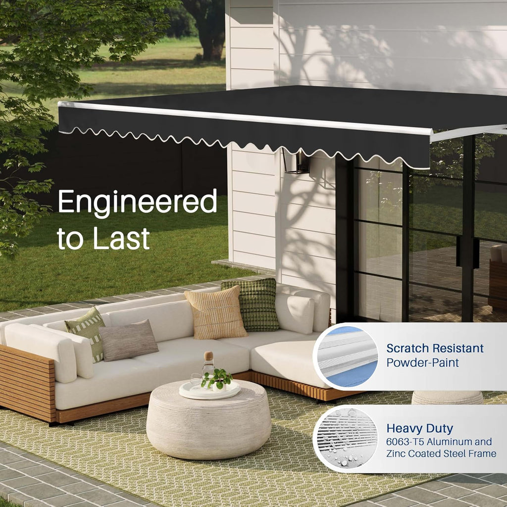 Electric Patio Awning Caribbean White Frame 16x10 Black | Retractable sunshade for decks and balconies